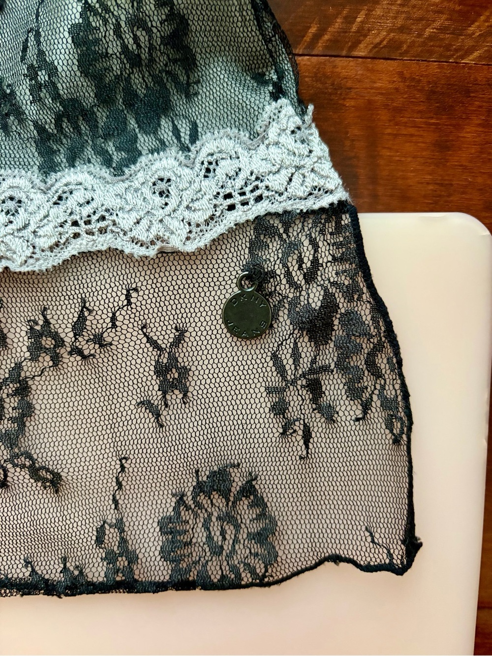 DKNY Black Lace Top with Ivory Trim and Velvet Bodice Detail - Picture 4 of 4